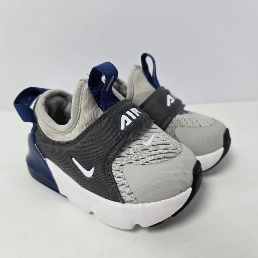 Nike Air Max 270 Extreme Kids 4C Grey Navy Blue Slip On Sneakers CI1109-013